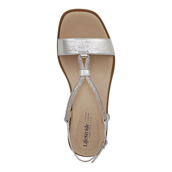 LifeStride Women's Radiant Square Open Toe Slingback Dress Sandals Silver Size 9 - Picture 3 of 4